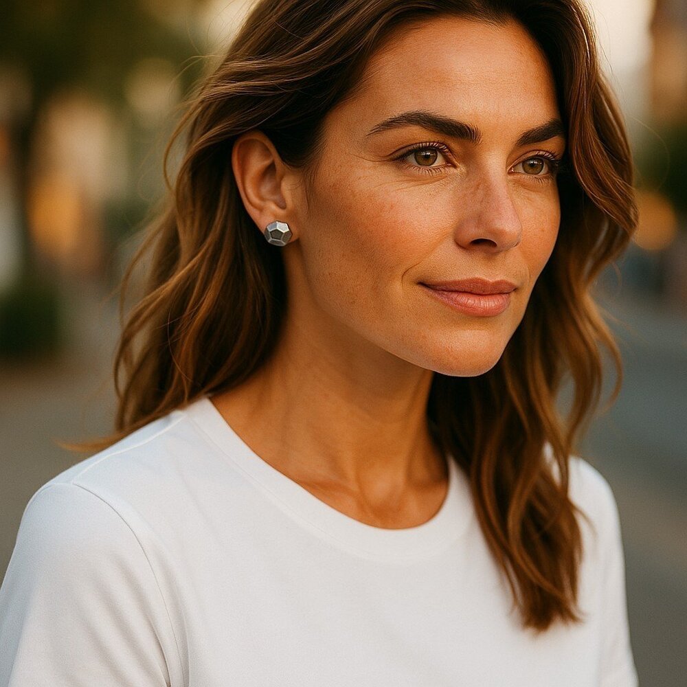 J. Jill Hexagon Stud Earrings Silver Textured Geometric Modern Boho Minimalist